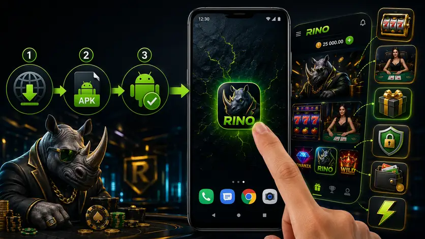 Три шага установки Rino Casino на Android: загрузка APK, подтверждение, ярлык на экране